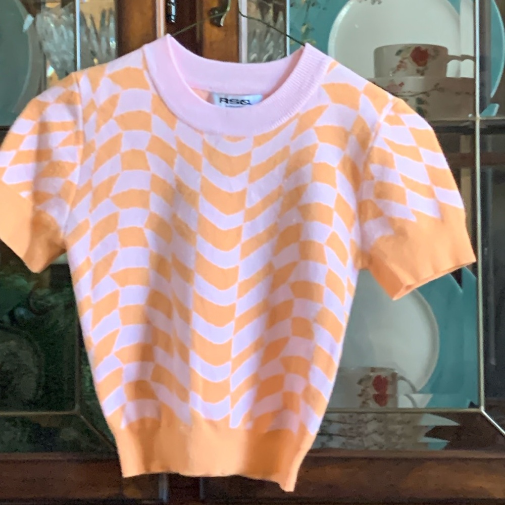RSQ Tilly’s orange and pink checkered shirt